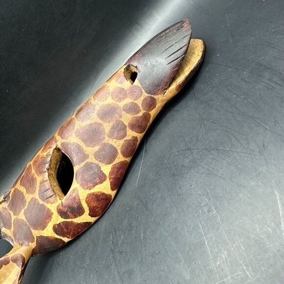 Vintage Giraffe Mask Hand Carved Wood Painted African Wall Decor Art Brown - Picture 15 of 16
